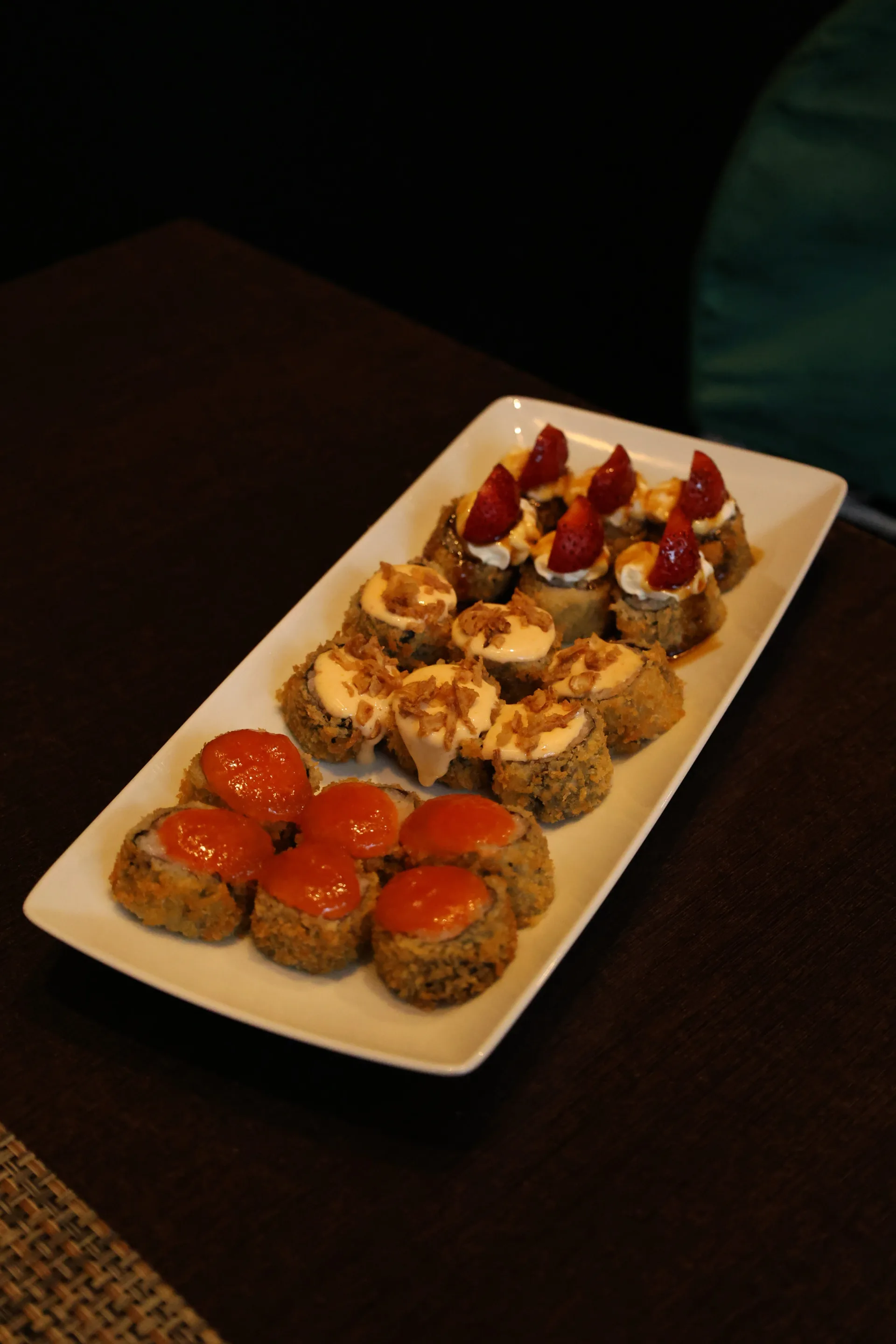 Assorted crisp fried sushi rolls with house toppings at Koko